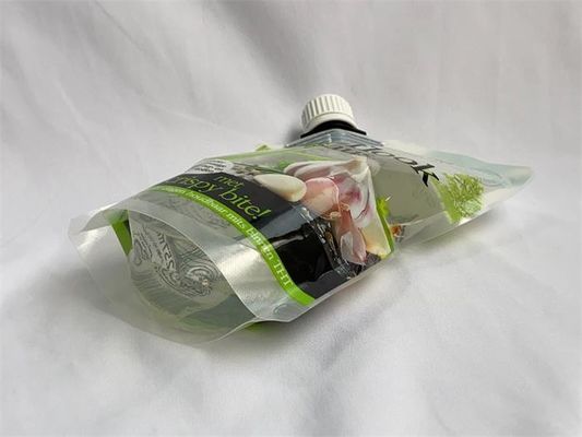 Busta per imballaggio con beccuccio in plastica trasparente stampata su misura con cappuccio a soffietto laterale