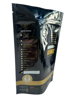 Borsa di imballaggio per caffè stampata su misura con cerniera e valvola
