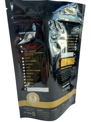 Borsa di imballaggio per caffè stampata su misura con cerniera e valvola