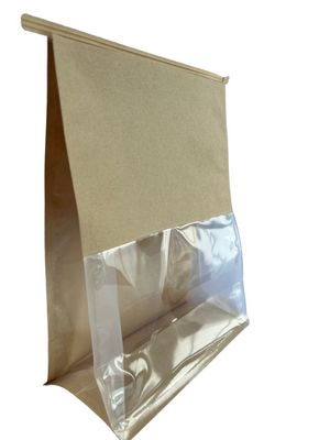 Carta marrone a basso odore con fondo piatto con finestra e cravatta personalizzata